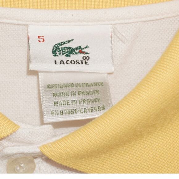 Vintage Lacoste Polo Shirt Size 5 Yellow Striped White Made in France Retro 90s - Picture 4 of 6